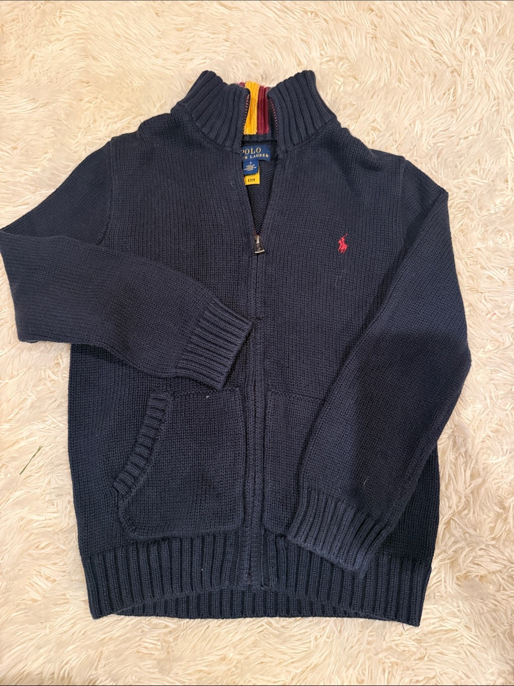 Polo by Ralph Lauren Navy Full-Zip Knit Jacket with Red Logo